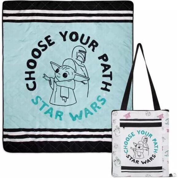 Disney Star Wars The Mandalorian Picnic Blanket Tote New V-I New Baby Yoda Grogu - Picture 1 of 6